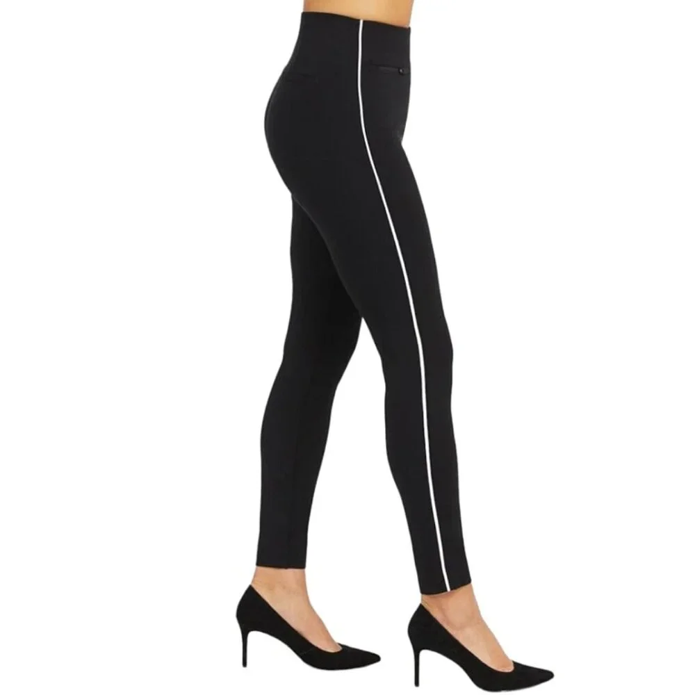 Spanx Perfect Pant Ankle Piped Skinny Classic Black Zipper Pockets Edgy Ponte S